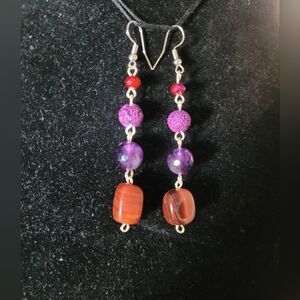 Vibrant Purple and Orange Beaded Drop Earrings